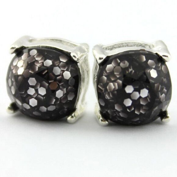 5/$25 Black Glitter Silver Tone Earrings - Picture 3 of 6